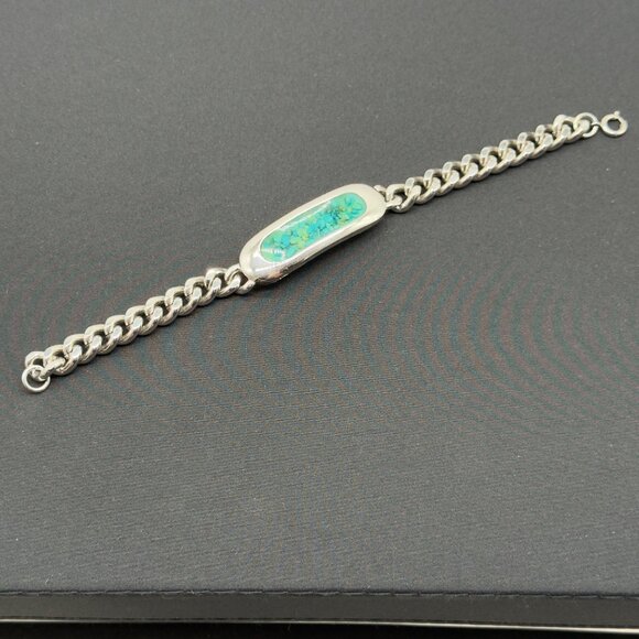 Celebrity NY Other - Vtg Celebrity NY Unisex Chunky Mens Bracelet Green Chip Curb Chain Silver Tone